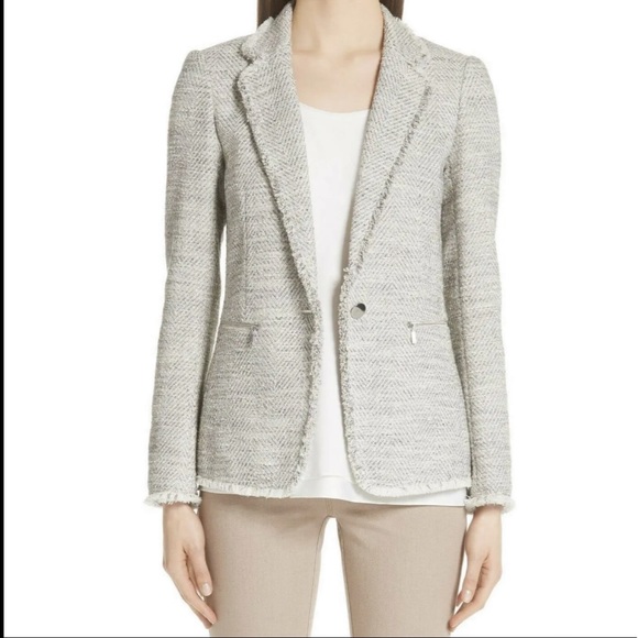 Lafayette 148 New York Jackets & Blazers - Lafayette 148 | Silver White Metallic Tweed Lyndon 1-button Blazer